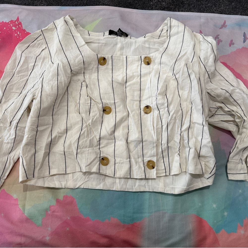 Forever 21 Cream Striped Crop Top
